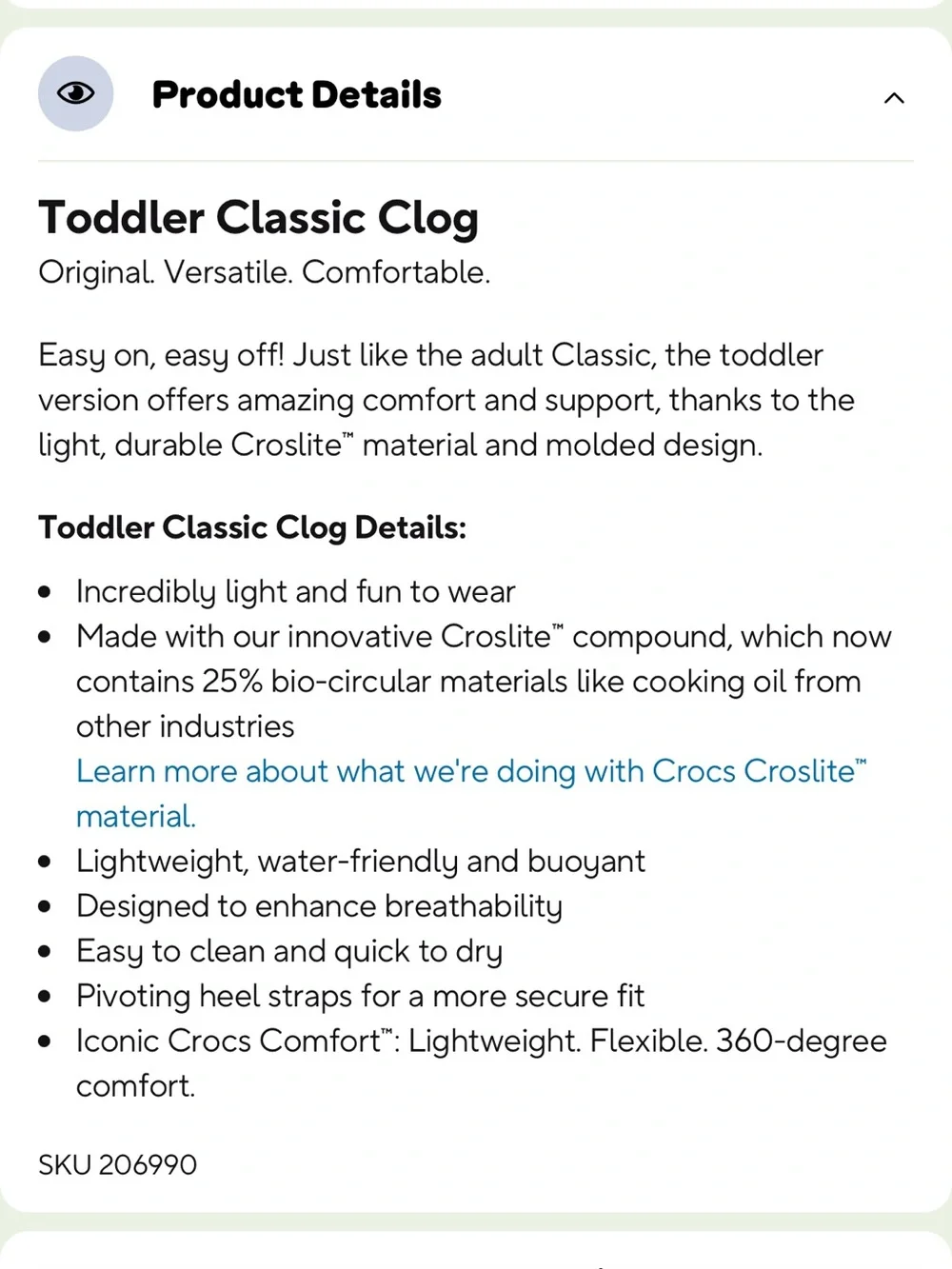 Crocs- Toddler Classic Clog, Lavender, size 7 (C7)